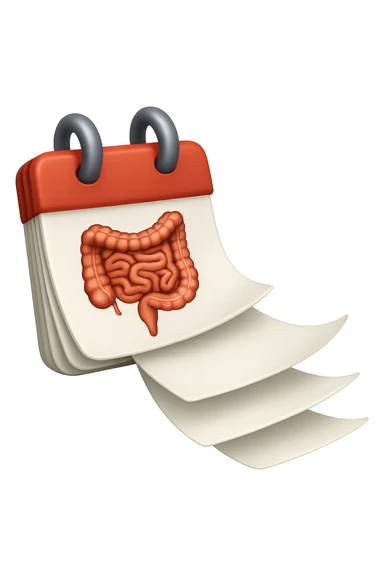 emoji stile iphone di un calendario con fogli che volano insieme, sui fogli ci sono disegnati degli intestini anatomici, iperrealistico 4k, isolato su sfondo bianco sticker