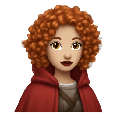 Create an Emoji Girl, red curly hair, red lipstick, white skin, brown eyes, red cloak sticker