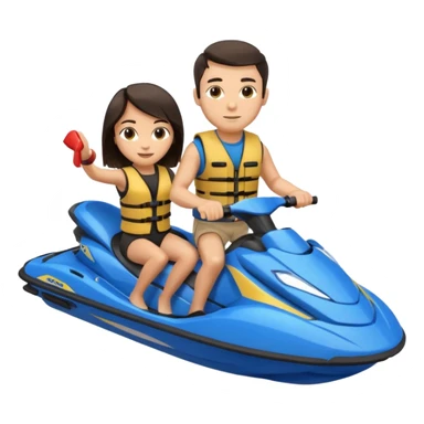 Light tan male dark hair & light tan female dark hair on a blue jet ski no sunglasses sticker