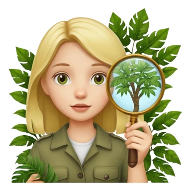 a girl with jungle and magnifying glass sticker