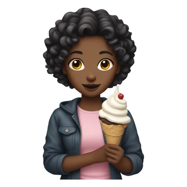 girl with curly black hair and ice cream sticker