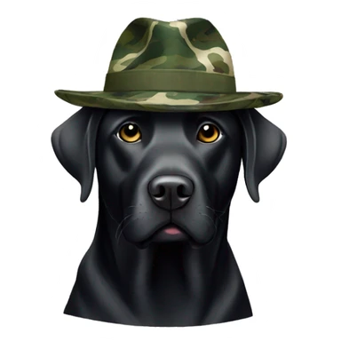 Black Labrador wearing camo hat sticker