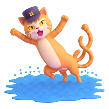 angry cat with a hat jumping into a lake sticker