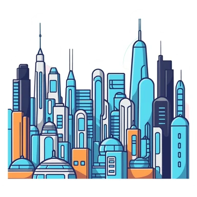 A school in front of a futuristic city sticker