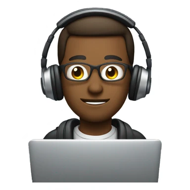 support team with his headphones on behind his laptop sticker