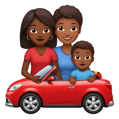 a single Dark Skin mom with two children, one young boy and a baby girl in a car red sticker