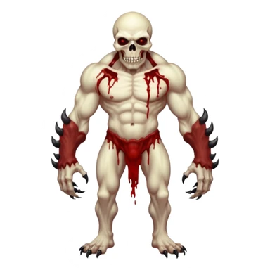 A Hideous mutated monster covered in rotton flesh and bloodin the style of your bleeding skull art, full body. Final boss character sticker