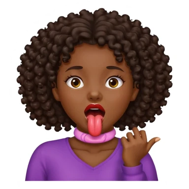 a black girl with dark brown curly hair holding her neck with her mouth open and tongue out sticker