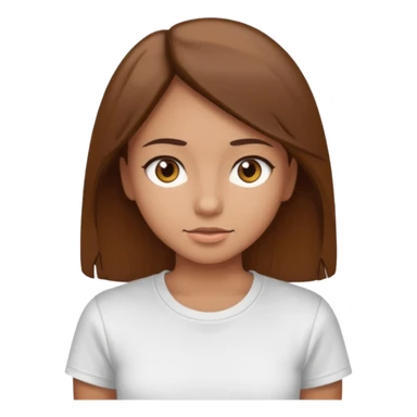 Chica de pelo liso y marrón con ojos color marrón claro y una camiseta blanca sticker