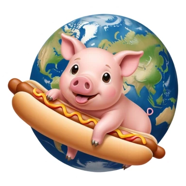 Pig flying over earth while eating hotdog sticker