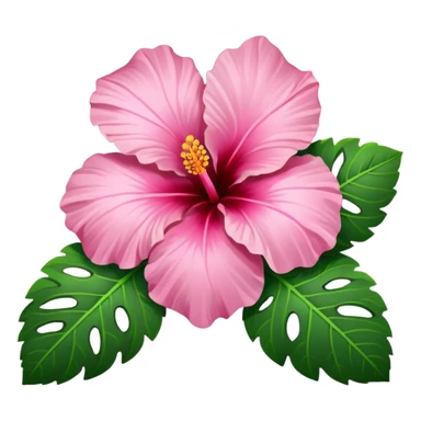 Pink Hibiscus shaped like a heart with green leaves sticker