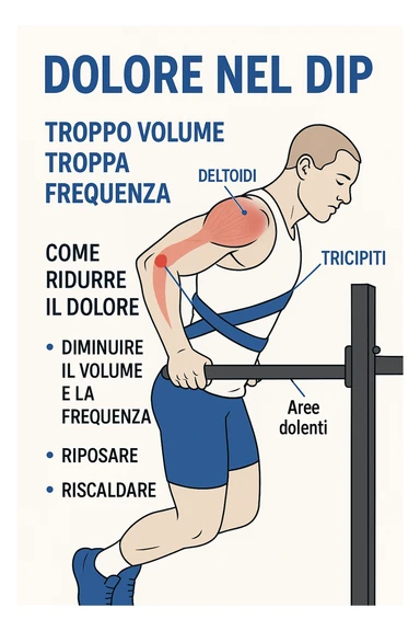 Dolore nel dip per allenamento con troppo volume e troppa frequenza in italiano sticker