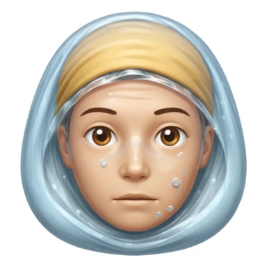 Human head completely wrapped in plastic wrap, air bubbles under surface. sticker