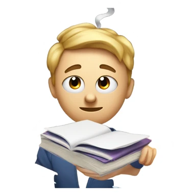  a student with books or papers scattered around their head, looking overwhelmed with symbols of exhaustion, like drooping eyes, a furrowed brow, or a head with smoke coming out to represent mental overload. sticker