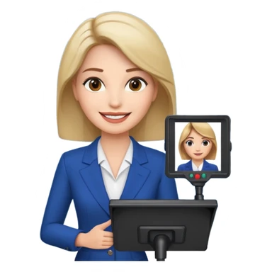 news anchor woman, with a screen with a prompter in front of her sticker