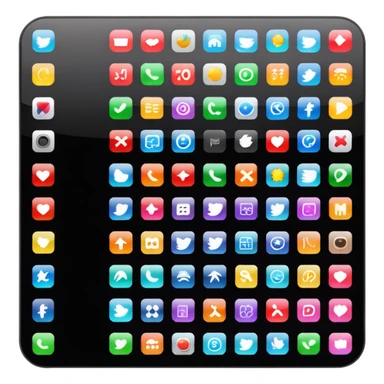 A simple black desktop screen displaying app icons in grid sticker