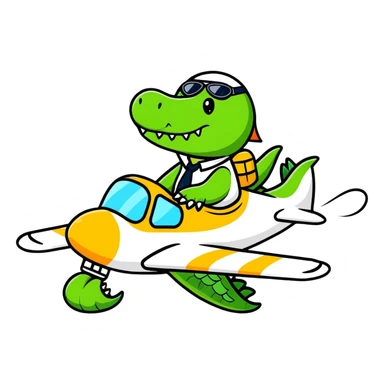 A cute crocodile pilot flying an airplane sticker