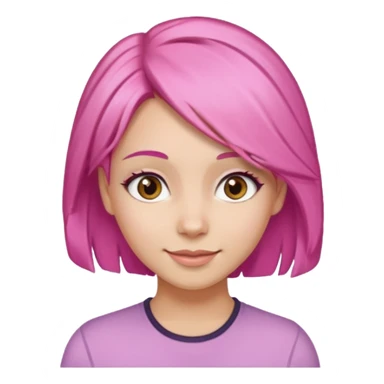 A light-skinned woman with pink hair styled, brown eyes, and a gentle smile. sticker