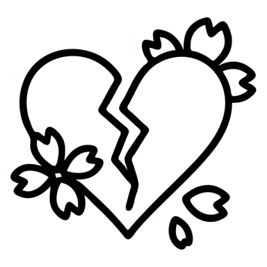 goth sakura heart, shattered heart with sakura petals, dramatic and moody sticker
