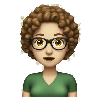 Cool woman with pale white skin, brown curly hair, glasses and green eyes sticker