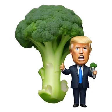 Donald trump holding a microphone with broccoli  sticker