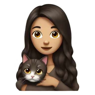 woman long dark brown hair hug cat sticker