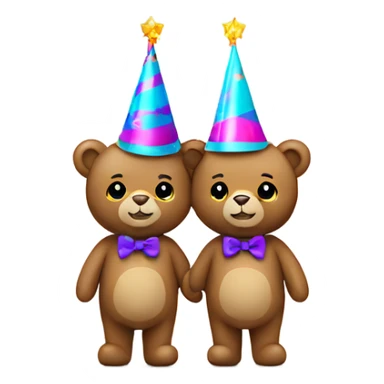 2 teddy bears wearing party hats and holding hands sticker
