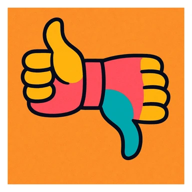 playful colorful cartoon hand with two thumbs, one thumb up and one thumb down sticker