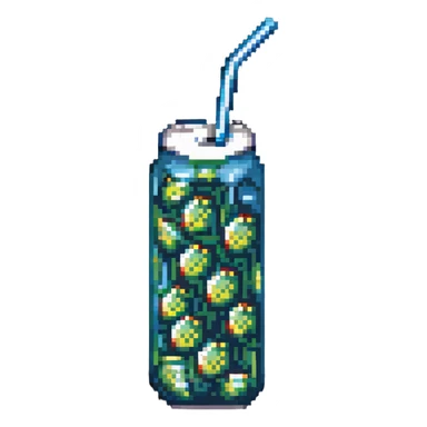 soft drink with a straw sticker