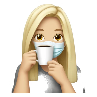 Blonde girl wearing α face mask and holding α coffee sticker