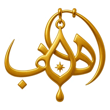 Change the shape of the letter 'ه' in the word 'ذهب' to be more distinctive and resemble a luxurious golden pendant, maintaining elegance and golden color, no background. sticker