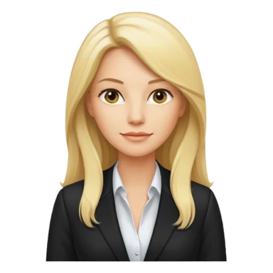 blonde businesswoman in her thirties, long hair, wearing a blazer, CEO sticker