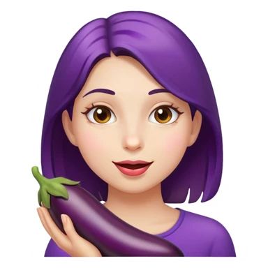 Girl eating eggplant sticker