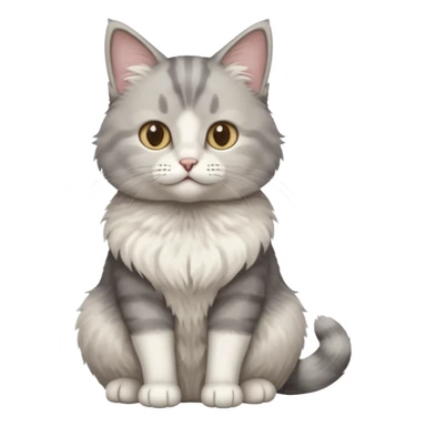 a realistic looking very fluffy grey and white cat sitting up straight sticker