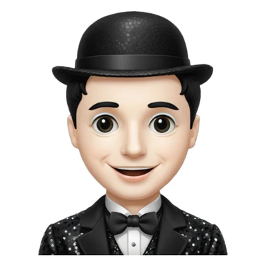 Charlie Chaplin with black hair, black sequin outfit sticker