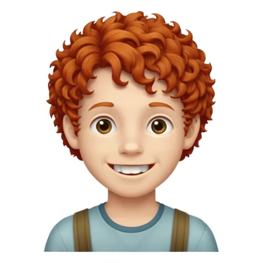 redhead kid with unique face features and very curly hair kid boy happy and braces on teeth sticker