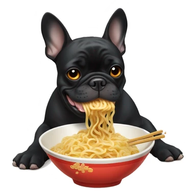 Black French bulldog eating Ramen noodles sticker