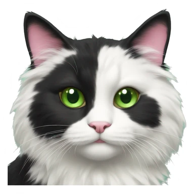 fluffy tuxedo cat with green eyes and pink nose sticker