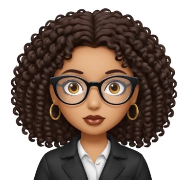 pretty bratz baddie, dark brown curly hair, brown eyes, glasses sticker