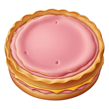 single Canadian bacon slice, round, pink, golden edge sticker