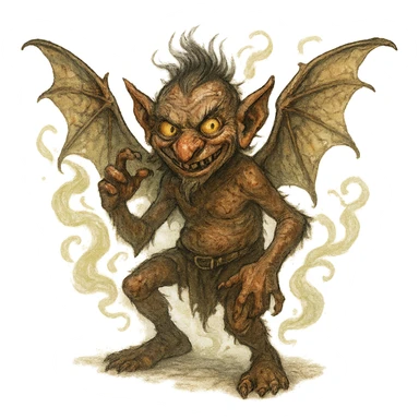 Igor the mephit, mischievous small winged creature, fantasy style, detailed, magical, fantasy setting sticker