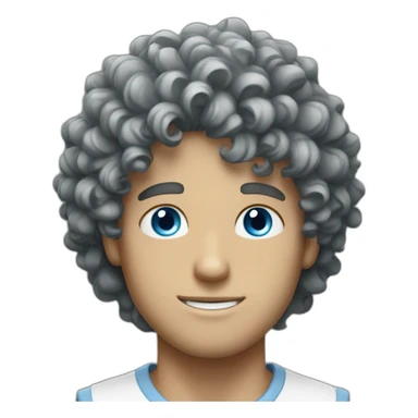 a guy with blue eyes curly hair and he white sticker