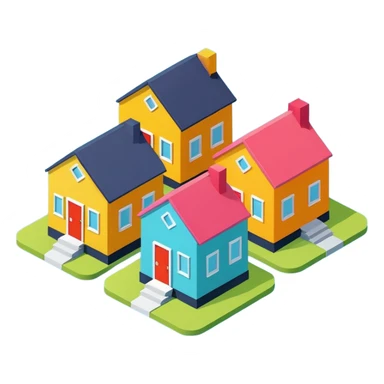 group of 3 houses representing neighborhood isometric houses on transparent background similar in style to the iphone icons sticker