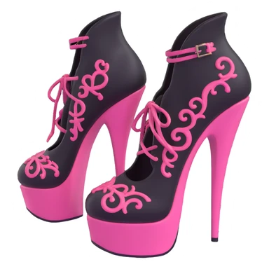 BLACKPINK-inspired gothic shoes, no hearts, black and pink, cute and sticker