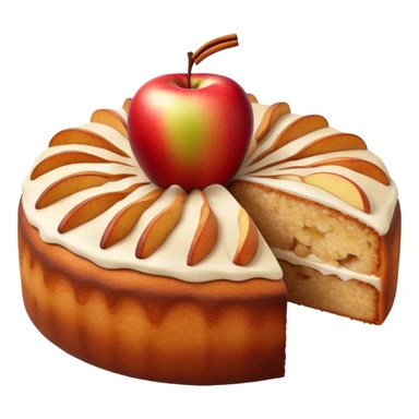 Cinematic Realistic Apfelkuchen Dessert Emoji, depicted as a classic apple cake bursting with cinnamon and apples rendered with soft textures and warm, inviting lighting. sticker