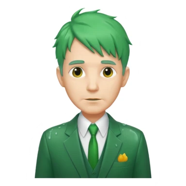 green haired older man with long hair in green suit looking wet sticker