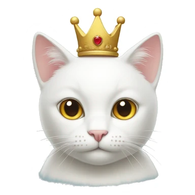 A white cat with a crown sticker