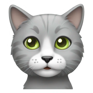 Gray small cat with light green eyes with white fur around eyes and mouth sticker