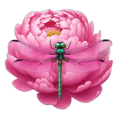 Dragonfly is sitting in middle of the pink peony sticker