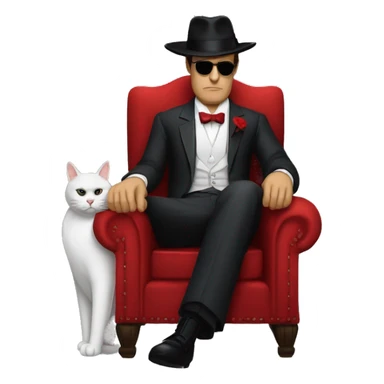 don corleone as a mafia boss sitting on a red chair while petting a white cat on his lap sticker